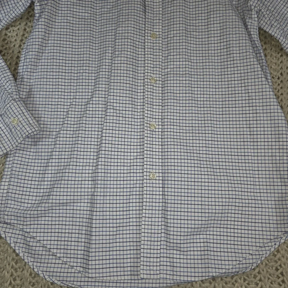 Ralph Lauren Button up Shirt Boys Youth 18 Checked Plaid White Blue 100% cotton